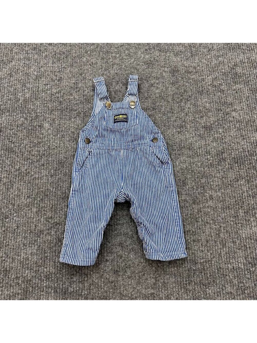 VTG OshKosh Hickory Stripe Railroad Vestbak Overalls Infant 6/9 Months USA Made